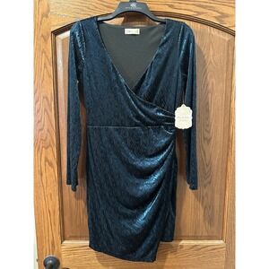 Altar'd State Navy Blue Rochette Long Sleeve Ruched Mini Dress - M
